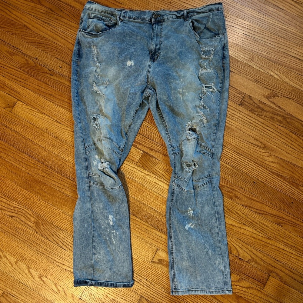 Dash Denim Co Men's 50 x34 Jeans Faded Blue Distressed Mens Grunge Y2K Skater